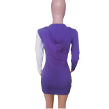 SC Contrast Color Hooded Zipper Mini Dress YUMY-6629
