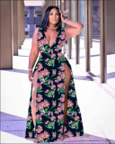 SC Plus Size Floral Print Sleeveless High Split Maxi Dress WAF-77412