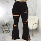 SC Plus Size Denim Ripped Hole Tassel Flared Jeans HSF-HSF2591