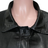 SC Black PU Leather Full Sleeve Belted Coat SH-390264