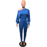 SC Plus Size Solid Off Shoulder Long Sleeve Jumpsuit OMY-80083