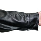 SC Black PU Leather Full Sleeve Belted Coat SH-390264