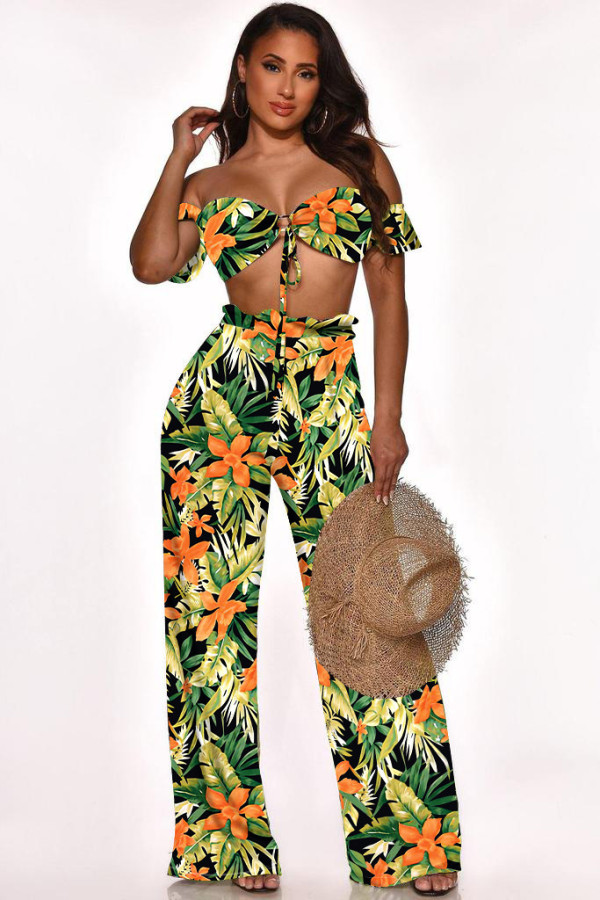 SC Floral Print Bohemia Two Piece Pants Set ME-8010