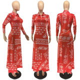SC Casual Printed Long Sleeve Maxi Dress WSM-5298