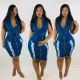 SC Plus Size Denim Ripped Sleeveless Sashes Bodycon Dress WAF-77420
