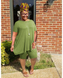 SC Plus Size Solid T Shirt And Shorts Two Piece Sets WAF-77416