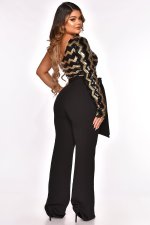 SC Sexy One Shoulder Sequin Patchwork Sashes Jumpsuit OSM-3331