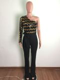 SC Sexy One Shoulder Sequin Patchwork Sashes Jumpsuit OSM-3331