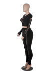 SC Solid Hollow Out Long Sleeve Two Piece Pants Set MZ-0099