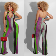 SC Colorful Stripe Halter Sexy Jumpsuit XYMF-88055