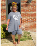 SC Plus Size Pink Letter T Shirt And Shorts 2 Piece Sets WAF-74162