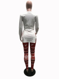 SC Plus Size Printed Long Sleeve Split Top And Pants Set SHA-86296