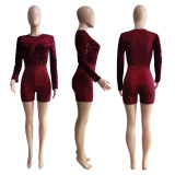 SC Sexy Sequin Mesh Patchwork Long Sleeve Romper ME-8019