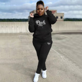 SC Pink Letter Embroidery Hoodies Pants 2 Piece Sets XMF-097