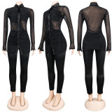 SC Black Sexy Mesh Perspective Long Sleeve 2 Piece Sets NY-2299