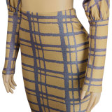 SC Plaid V Neck Crop Top Long Skirt 2 Piece Sets NY-2295