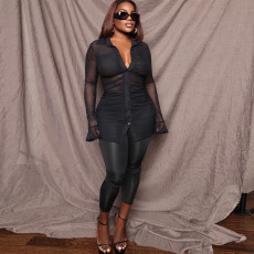 SC Black Sexy Mesh Perspective Long Sleeve 2 Piece Sets NY-2299