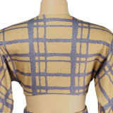 SC Plaid V Neck Crop Top Long Skirt 2 Piece Sets NY-2295