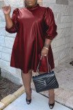 SC Plus Size PU Leather Half Sleeve Loose Dress NY-2293
