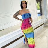 SC Tie Dye Print Off Shoulder Maxi Tube Dress ZDF-31186