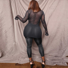 SC Black Sexy Mesh Perspective Long Sleeve 2 Piece Sets NY-2299