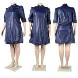 SC Plus Size PU Leather Half Sleeve Loose Dress NY-2293