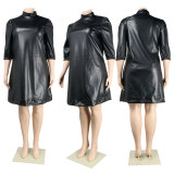 SC Plus Size PU Leather Half Sleeve Loose Dress NY-2293