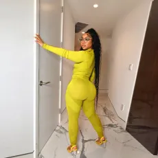 SC Solid Long Sleeve Zipper 2 Piece Pants Set NY-2300