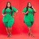 SC Plus Size Pink Letter Print V Neck T Shirt And Shorts Suits WAF-714382