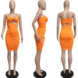 SC Solid Ruched Spaghetti Strap Hollow Out Bodcyon Dress MIL-L302