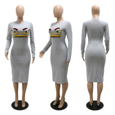 Casual Printed Long Sleeve Midi Dress CYA-9590