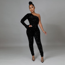 Sexy Sequin One Shoulder Long Sleeve Jumpsuit CYA-9585