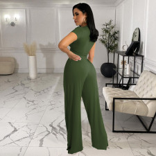 Solid Short Sleeve Wide Leg Pants Two Piece Sets FOSF-8117