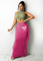 SC Pink Letter Print Tassel Maxi Skirt MTY-6538P