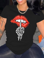 SC Lip Print O Neck Short Sleeve T Shirt BDF-T6005