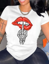 SC Lip Print O Neck Short Sleeve T Shirt BDF-T6005