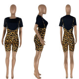 SC Leopard Print Suspenders Shorts+T Shirts 2 Piece Sets NYMF-CL222