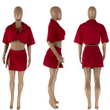 SC Solid Cropped Shirt Mini Skirt 2 Piece Sets NYMF-CL204