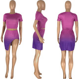 SC Gradient Short Sleeve Irregular Mini Skirt 2 Piece Sets NYMF-CL217