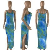 SC Tie Dye Print Spaghetti Strap High Split Maxi Dress NYMF-NQ6005