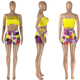 SC Letter Print Tube Top And Shorts Two Piece Sets NYMF-CL201