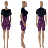 SC Leopard Print Suspenders Shorts+T Shirts 2 Piece Sets NYMF-CL222