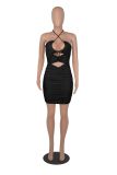 SC Sexy Halter Hollow Out Ruched Bandage Night Club Dress MZ-2705