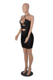 SC Sexy Halter Hollow Out Ruched Bandage Night Club Dress MZ-2705