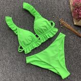 SC Solid Pleated Swimsuit Bikini 2 Piece Sets CASF-8915