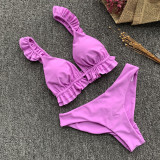SC Solid Pleated Swimsuit Bikini 2 Piece Sets CASF-8915