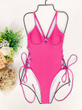 SC Solid Lace-Up Sexy One-Piece Bikini CASF-6206