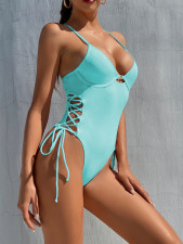 SC Solid Lace-Up Sexy One-Piece Bikini CASF-6206