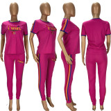 SC Pink Letter Print T Shirt And Pants 2 Piece Sets LDS-3301