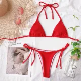 SC Sexy Solid Color Halter Bikini Swimsuit Two Piece Set CSYZ-B175W